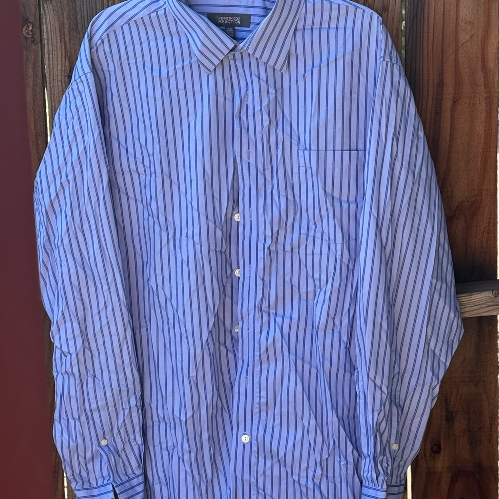 Kenneth Cole Men's Blue and Black Striped Dress Shirt